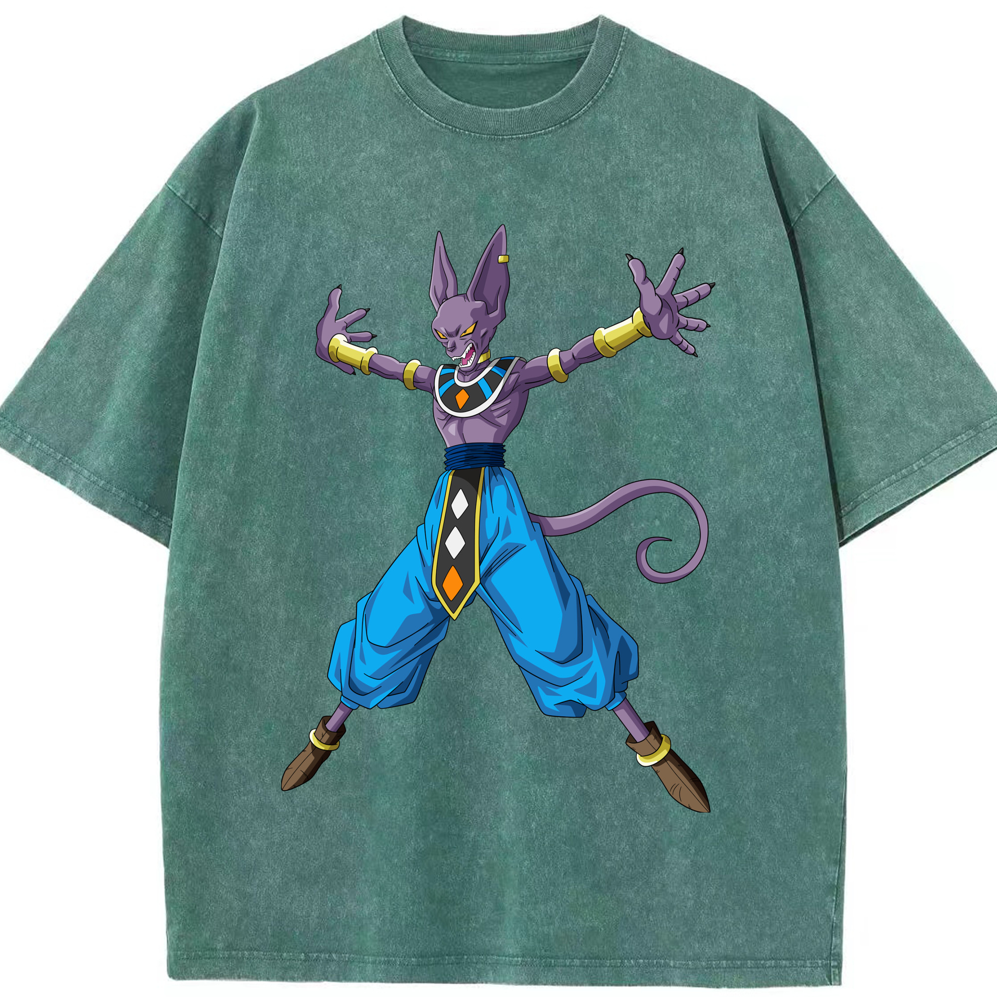 （画像用） ドラゴンボール ビルス 破壊神ビルス DRAGON BALL Beerus Birusu 綿100% ヴィンテージ風 半袖Tシャツ（フロントプリント）